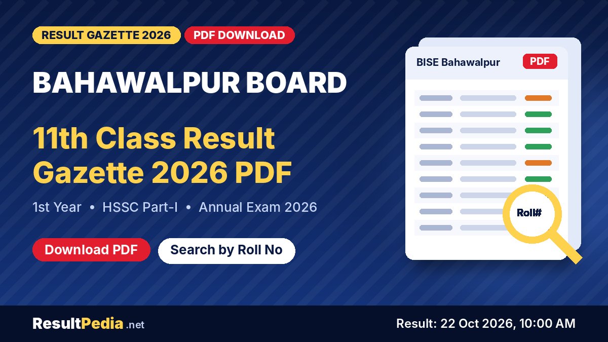 Bahawalpur Board 11th Class (1st Year) Result Gazette 2026 PDF download – BISE Bahawalpur HSSC Part-I