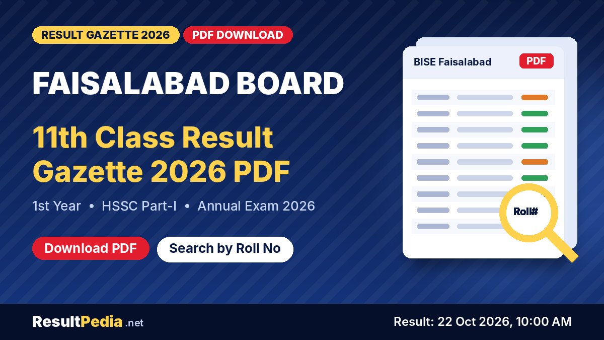 Faisalabad Board 11th Class (1st Year) Result Gazette 2026 PDF download – BISE Faisalabad HSSC Part-I