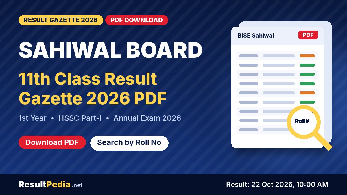 Sahiwal Board 11th Class (1st Year) Result Gazette 2026 PDF download – BISE Sahiwal HSSC Part-I